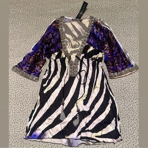 Kasia de Gelaque designer silk short tunic - zebra print embellished dress